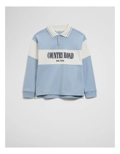 Organically Grown Cotton Logo Rugby Top in Dusty Blue
