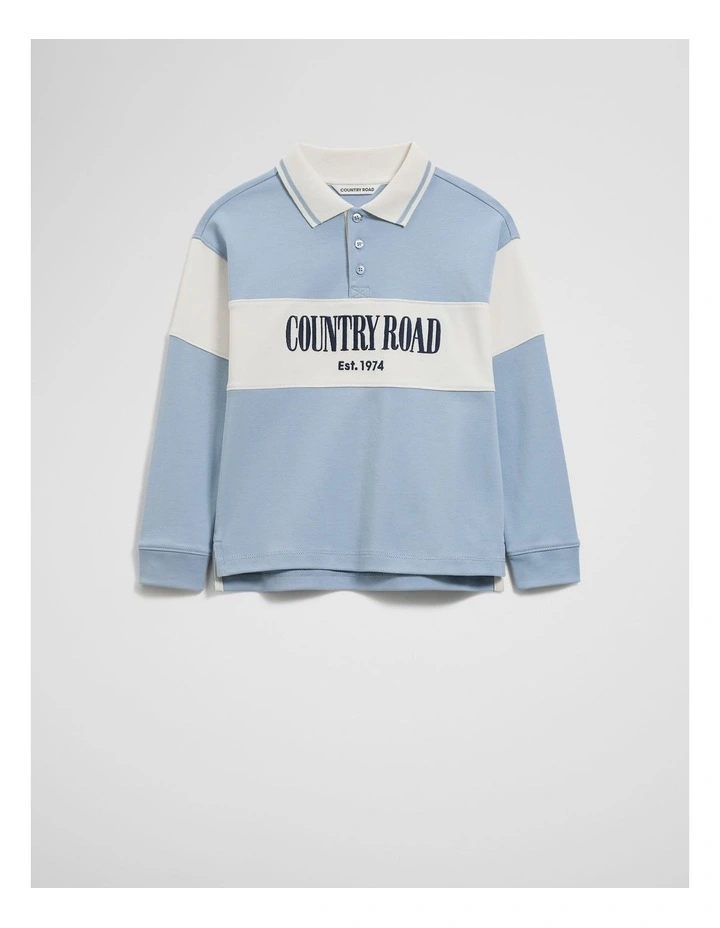 Organically Grown Cotton Logo Rugby Top in Dusty Blue image 1