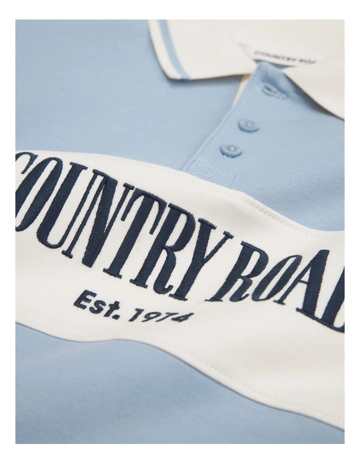 Organically Grown Cotton Logo Rugby Top in Dusty Blue image 2