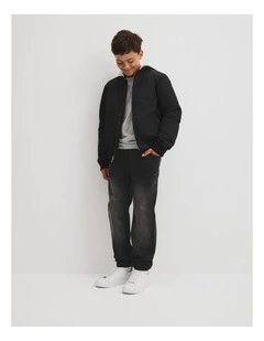 Teen Hooded Bomber Jacket in Black