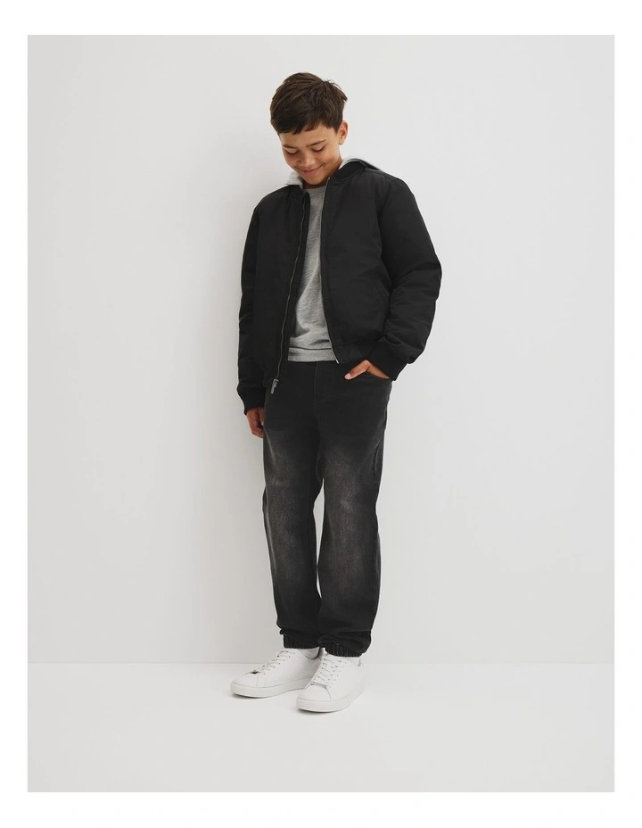 Teen Hooded Bomber Jacket in Black image 1