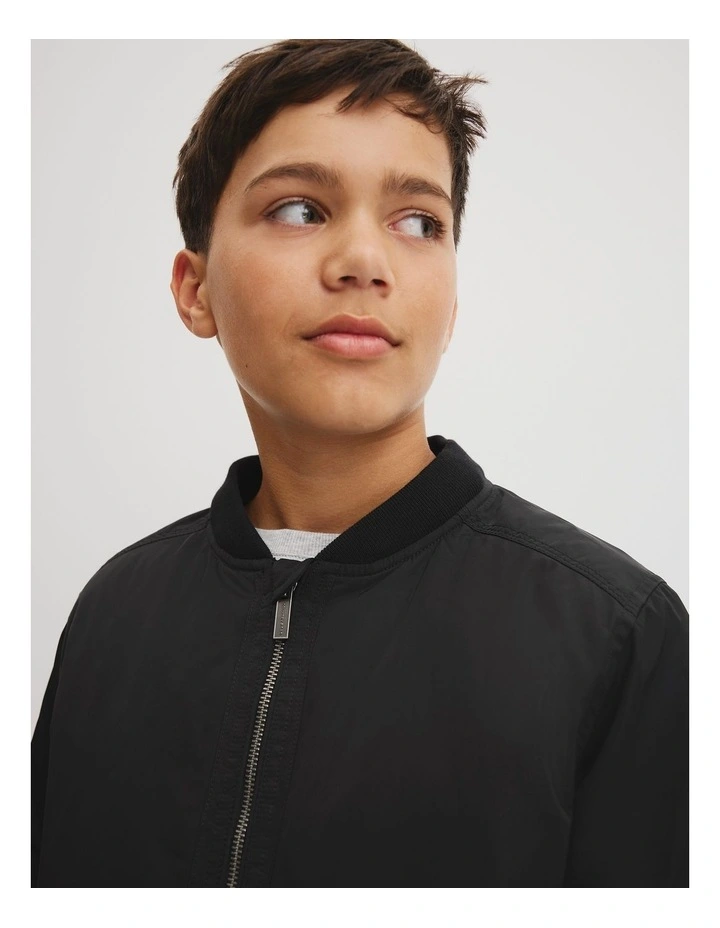 Teen Hooded Bomber Jacket in Black image 3