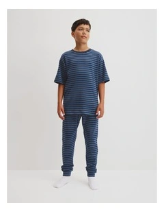 Teen Waffle Pyjama Set in Navy Stripe