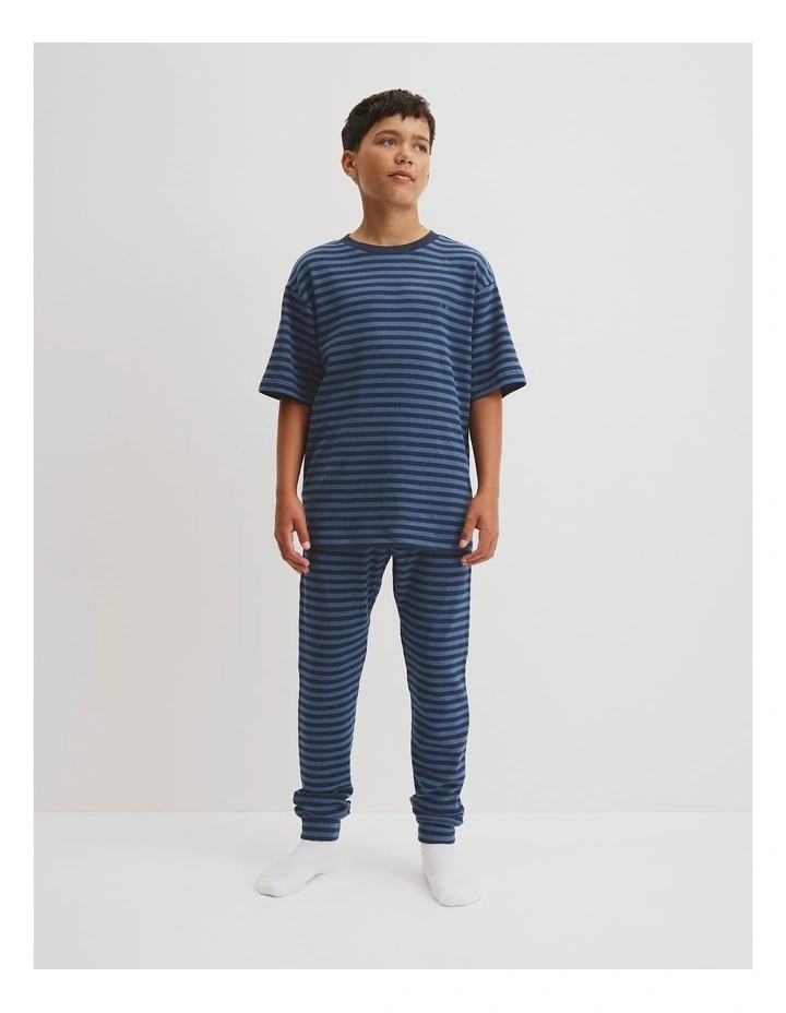 Teen Waffle Pyjama Set in Navy Stripe image 1