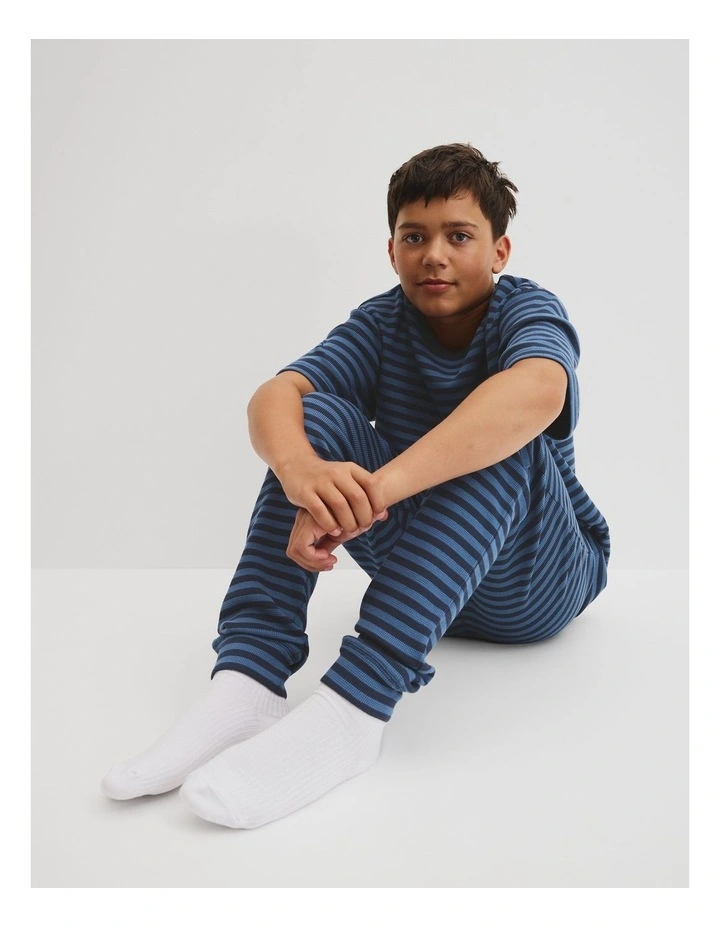 Teen Waffle Pyjama Set in Navy Stripe image 2