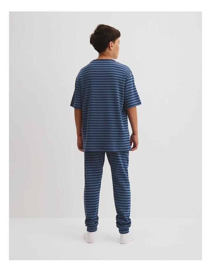 Teen Waffle Pyjama Set in Navy Stripe image 4