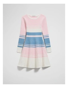 Organically Grown Cotton Blend Variegated Stripe Knit Dress in Multi