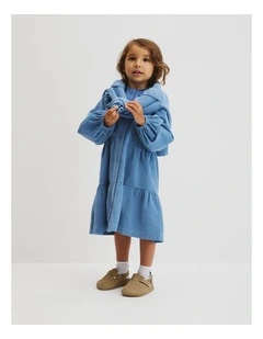 Organically Grown Cotton Long Sleeve Corduroy Dress in Glacier