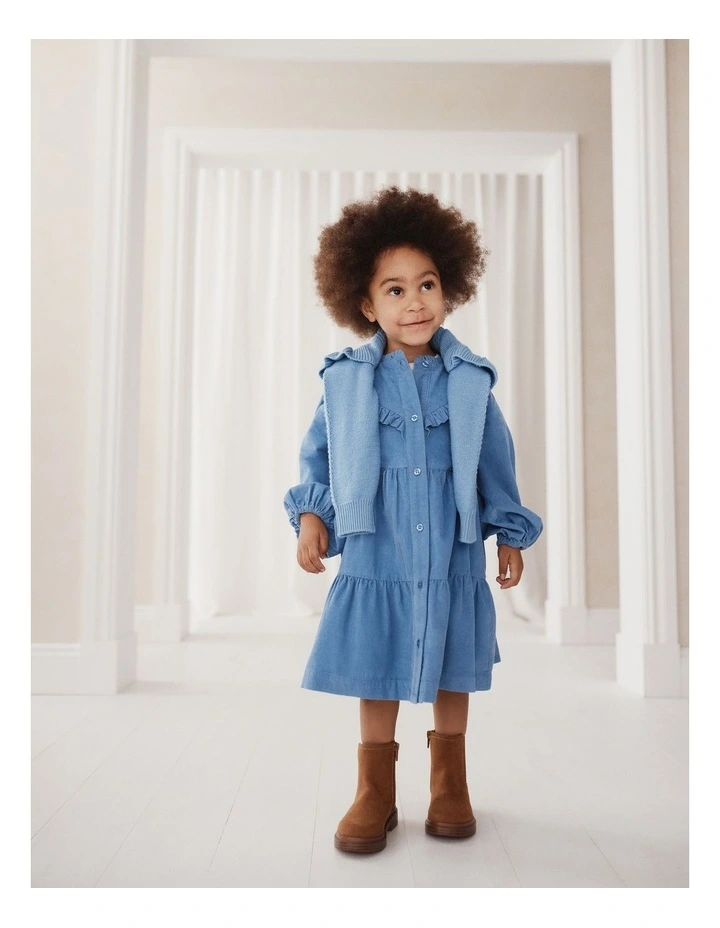 Organically Grown Cotton Long Sleeve Corduroy Dress in Glacier image 2