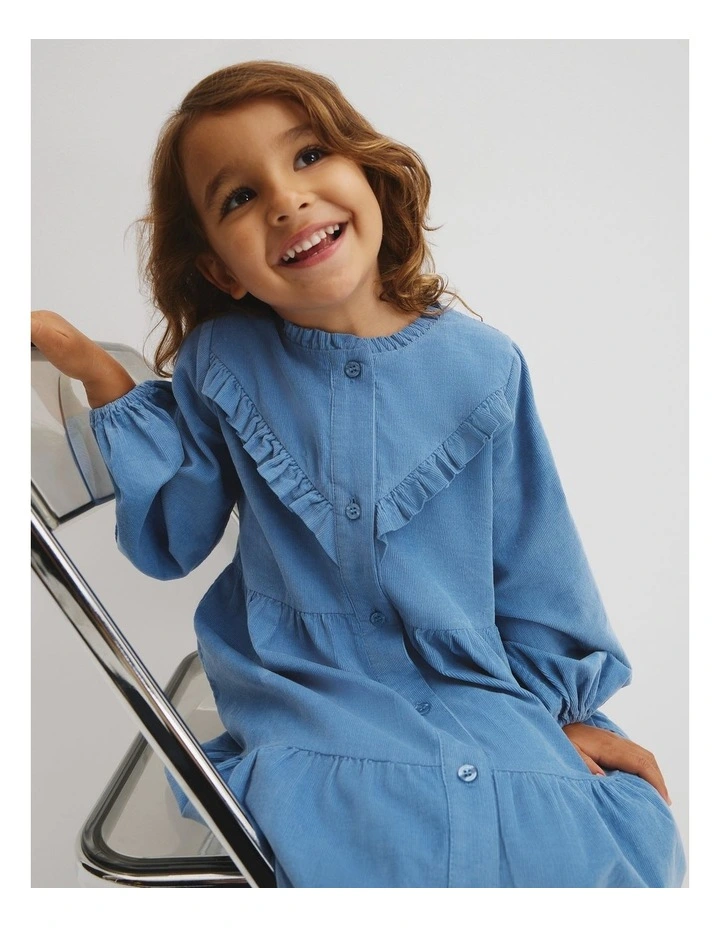 Organically Grown Cotton Long Sleeve Corduroy Dress in Glacier image 3