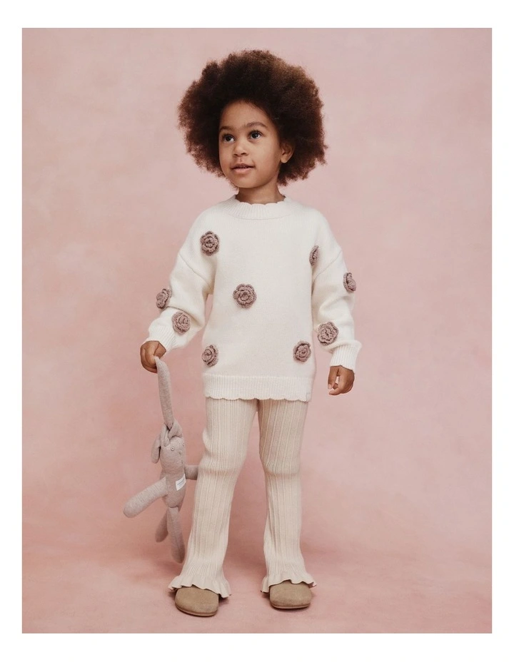 Flower Motif Knit in Oyster image 2