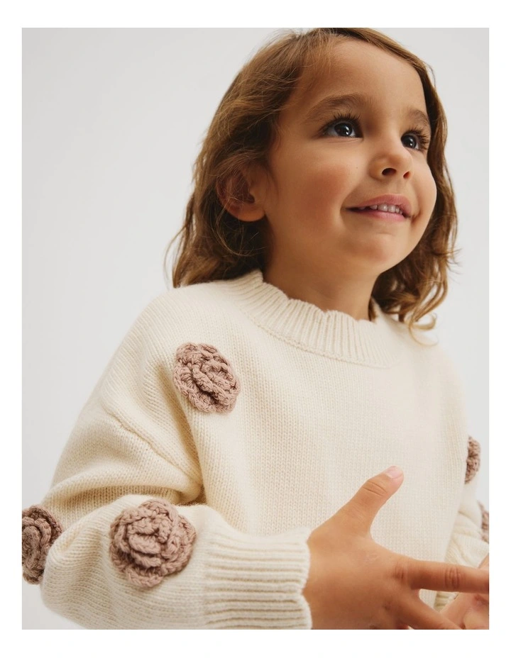 Flower Motif Knit in Oyster image 3