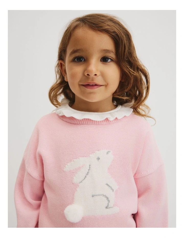Organically Grown Cotton Blend Bunny Intarsia Knit in Mineral Pink image 2