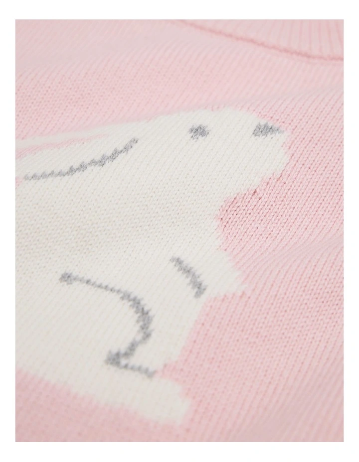 Organically Grown Cotton Blend Bunny Intarsia Knit in Mineral Pink image 5