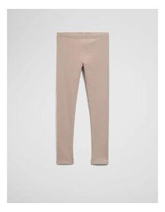 Organically Grown Cotton Blend Solid Rib Legging in Mushroom