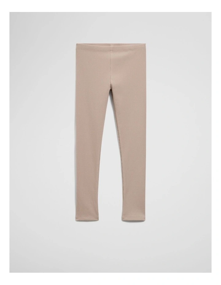 Organically Grown Cotton Blend Solid Rib Legging in Mushroom image 1
