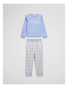 Australian Cotton Check Logo Pyjama Set in Bluebell