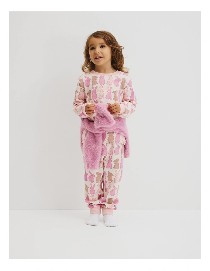 Australian Cotton Bunny Print Pyjama Set in Multi Pink image 1