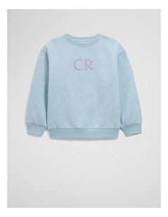 Australian Cotton Oversized Logo Sweat Top in Glacier Marle