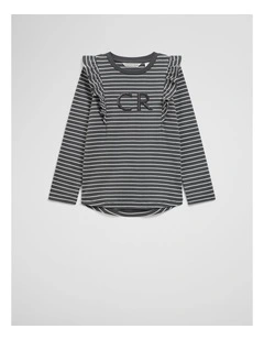 Australian Cotton Logo Frill T-shirt in Graphite Stripe