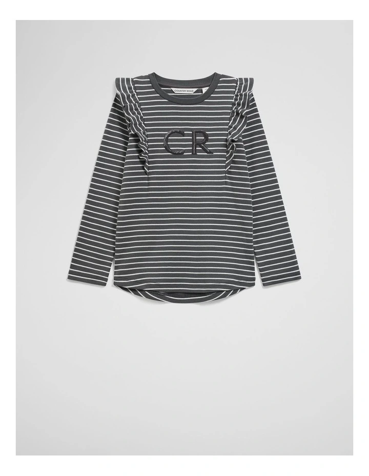 Australian Cotton Logo Frill T-shirt in Graphite Stripe image 1