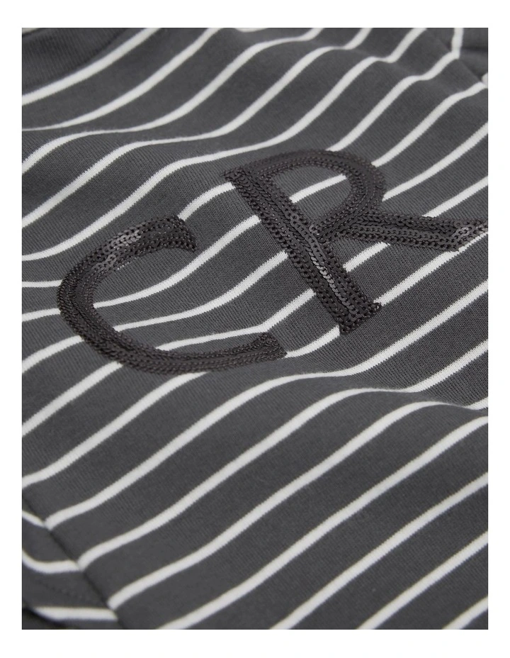 Australian Cotton Logo Frill T-shirt in Graphite Stripe image 2