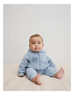 Recycled Polyester Sherpa Hooded Jumpsuit in Dusty Blue