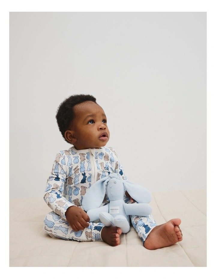 Organically Grown Cotton Cord Bunny Jumpsuit in Multi Blue image 1