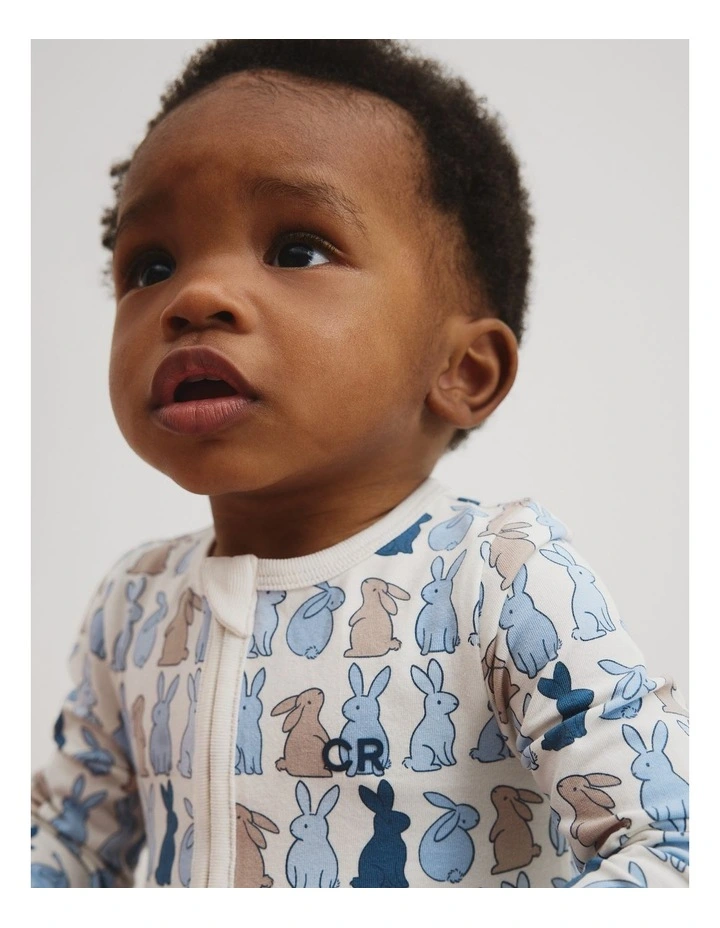 Organically Grown Cotton Cord Bunny Jumpsuit in Multi Blue image 2