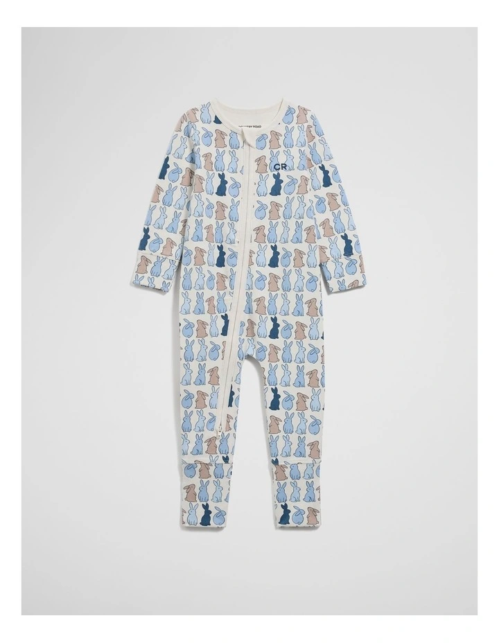 Organically Grown Cotton Cord Bunny Jumpsuit in Multi Blue image 3