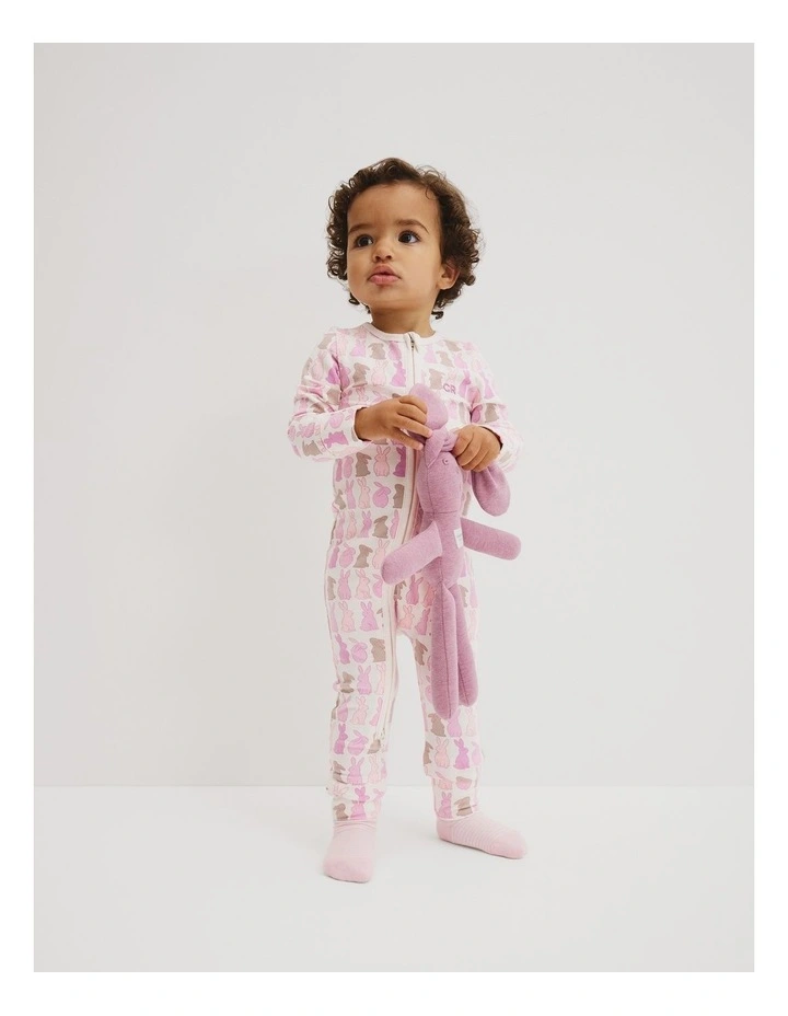 Organically Grown Cotton Cord Bunny Jumpsuit in Multi Pink image 1