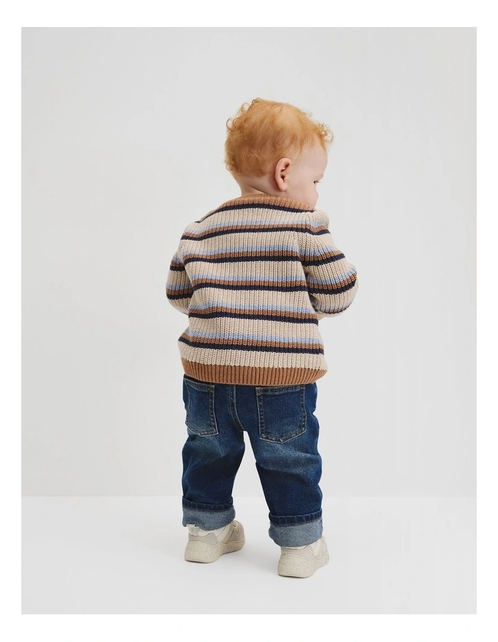 Crew Neck Stripe Knit Sweater in Multi image 3