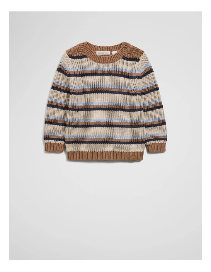 Crew Neck Stripe Knit Sweater in Multi image 4