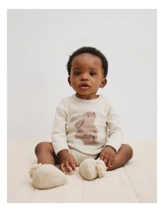 Organically Grown Cotton Cord Knit Bunny Bodysuit in Oatmeal Marle