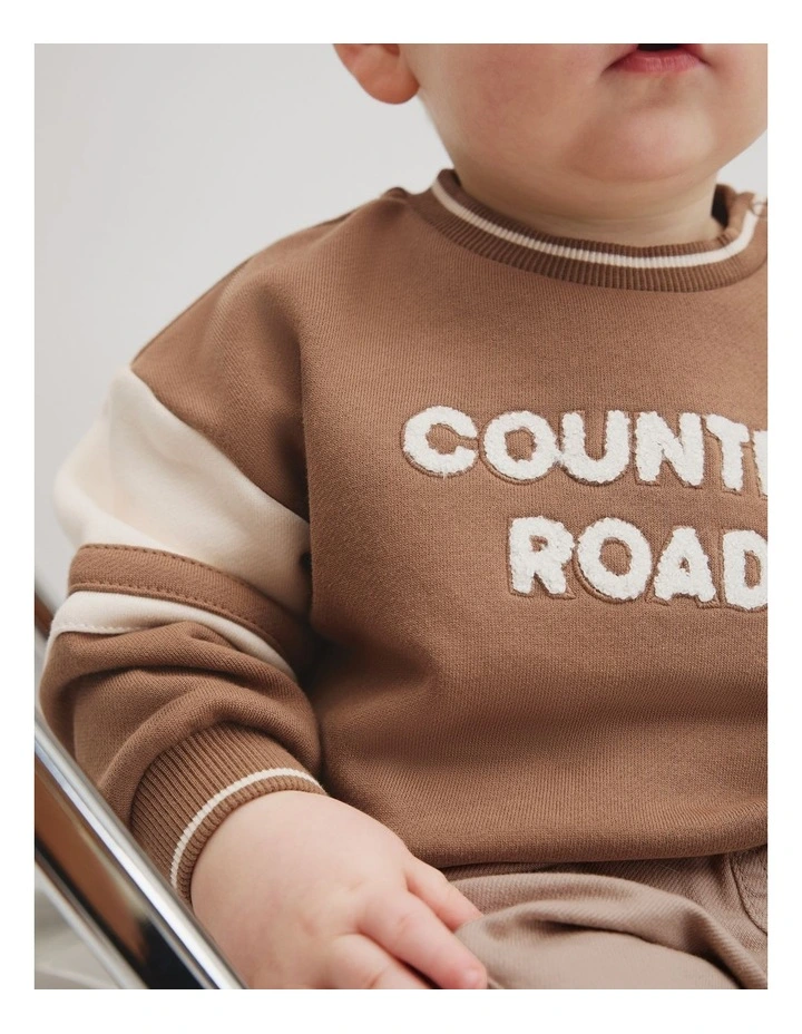 Organically Grown Cotton Oversized Boucle Sweat Top in Camel image 2