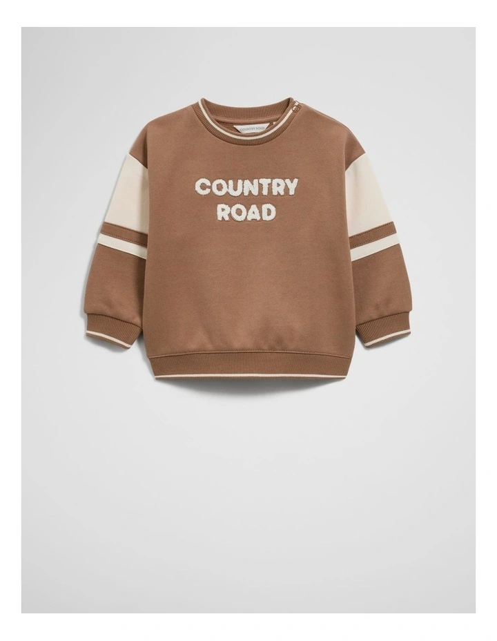 Organically Grown Cotton Oversized Boucle Sweat Top in Camel image 4