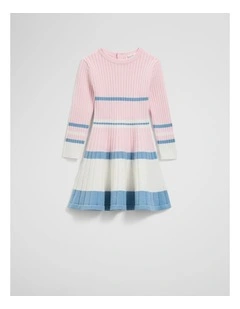 Organically Grown Cotton Blend Variegated Stripe Knit Dress in Multi