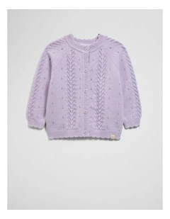 Organically Grown Cotton Cord Knit Cardigan in Soft Lilac