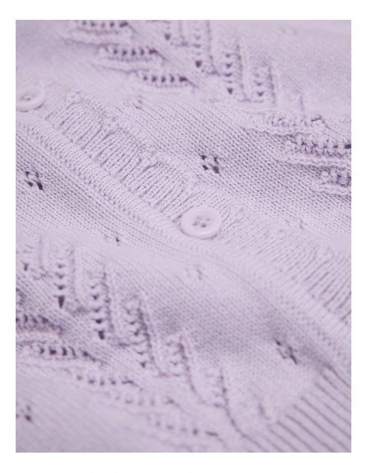 Organically Grown Cotton Cord Knit Cardigan in Soft Lilac image 2