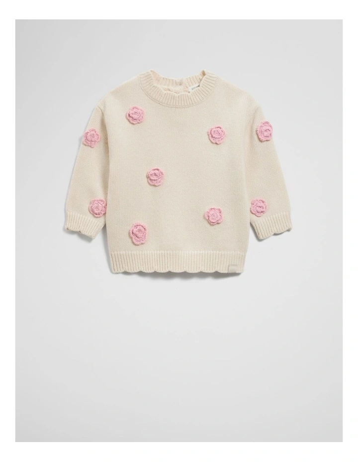 Flower Motif Knit Sweater in Oyster image 5