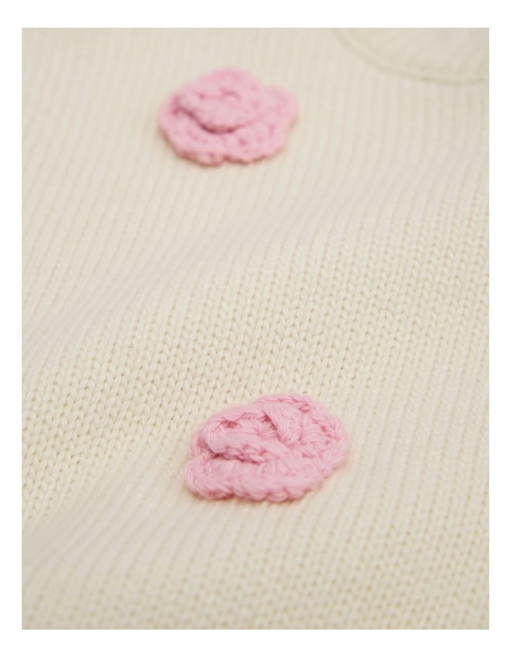 Flower Motif Knit Sweater in Oyster image 6