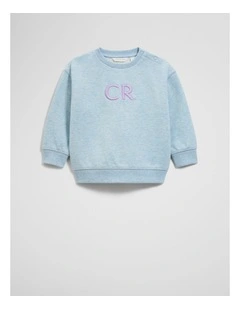 Oversized Australian Cotton Logo Sweat Top in Glacier Marle
