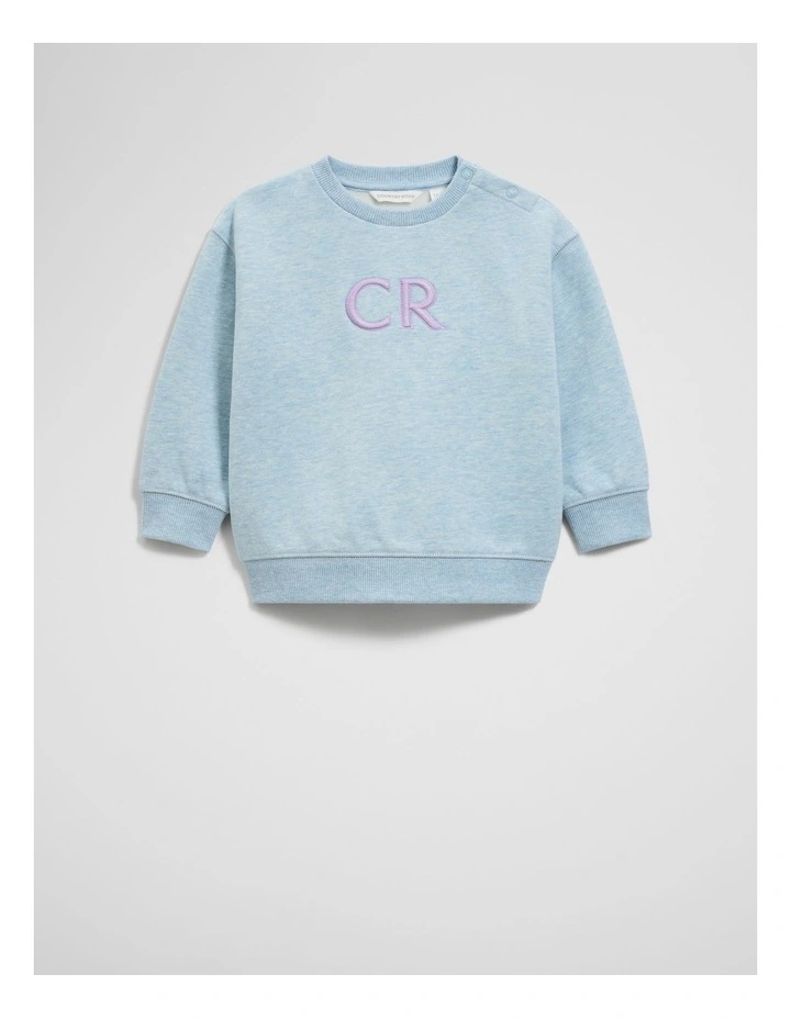 Oversized Australian Cotton Logo Sweat Top in Glacier Marle image 1