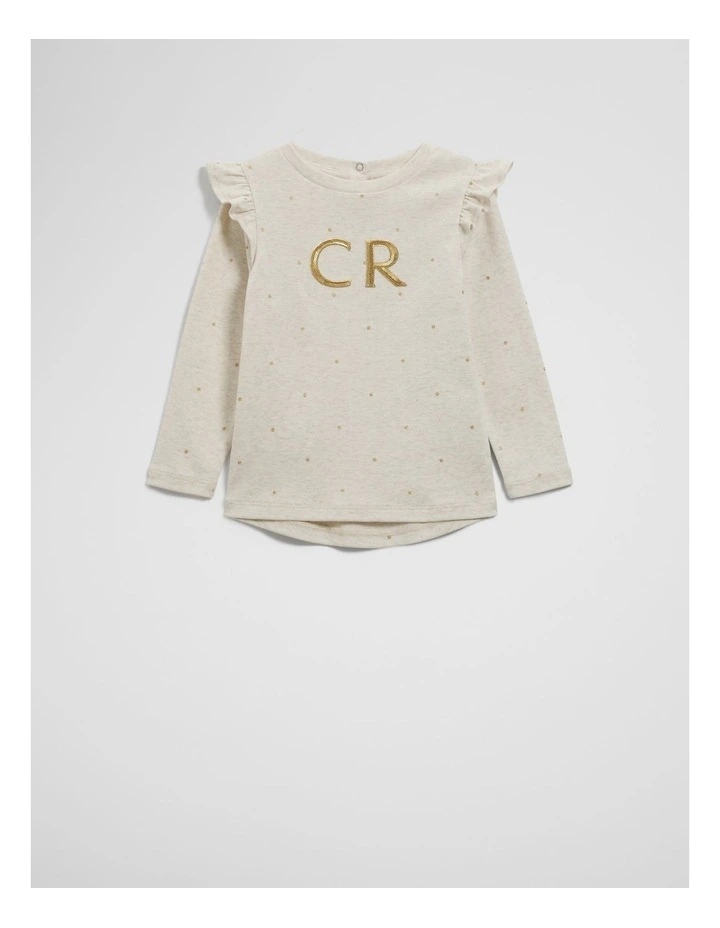 Australian Cotton Logo Frill T-shirt in Oatmeal Spot image 1