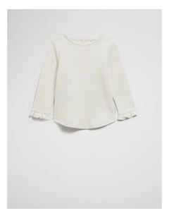Organically Grown Cotton Soft Frill Rib T-shirt in Marshmallow