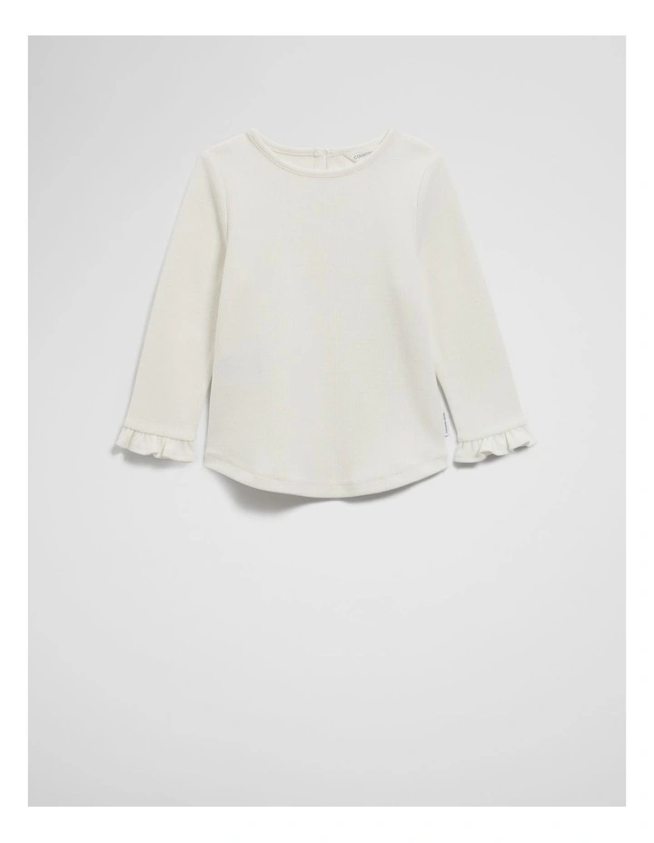 Organically Grown Cotton Soft Frill Rib T-shirt in Marshmallow image 1