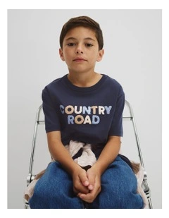 Organically Grown Cotton Boucle Logo T-shirt in Navy