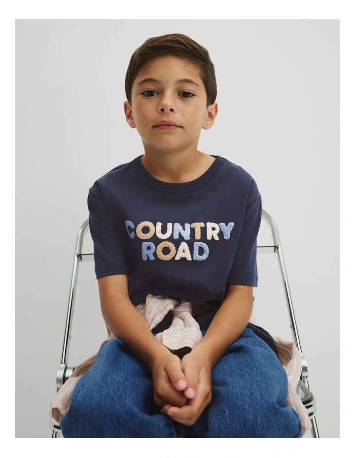 Organically Grown Cotton Boucle Logo T-shirt in Navy image 1