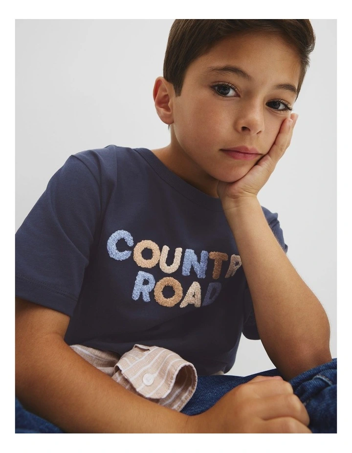 Organically Grown Cotton Boucle Logo T-shirt in Navy image 2