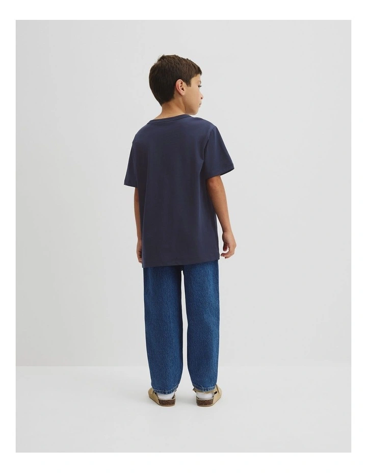 Organically Grown Cotton Boucle Logo T-shirt in Navy image 3